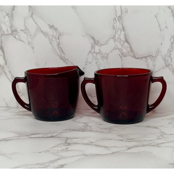 Vintage Anchor Hocking Royal Ruby Red Creamer and Sugar Set - Picture 2 of 6